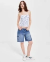 Indigo Rein Just Polly Juniors Ditsy Print Camisole Top  Cargo Denim Jorts In Med Wash