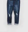Indigo Rein Women‚äôs High Waist Cuff Crop Distressed Jeans In Dark Blue In Blue