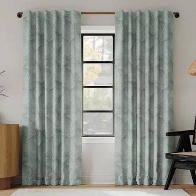 Indigo Road By Egypt Sherrod Coppa Leaf Motif Magnetic Closure Back Tab 100% Blackout Single Curtain Panel In Green