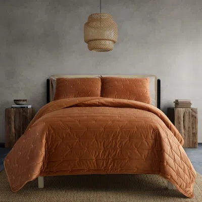 Indigo Road By Egypt Sherrod Malone Luxe Channeled Velvet Quilt Set In Orange
