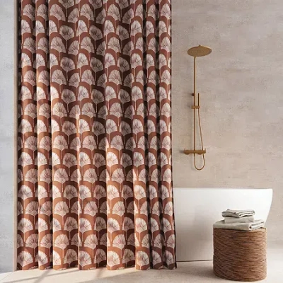 Indigo Road By Egypt Sherrod Meru Fan Leaf Block Print Buttonhole Shower Curtain In Orange