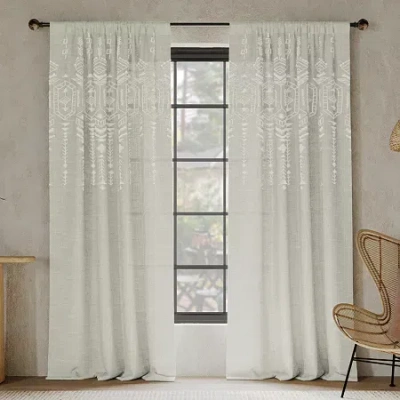 Indigo Road By Egypt Sherrod Palo Global Embroidery Rod Pocket Embroidered Light-filtering Single Curtain Panel In Sand