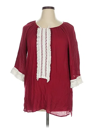 Pre-owned Indigo Soul 3/4 Sleeve Blouse In Burgundy