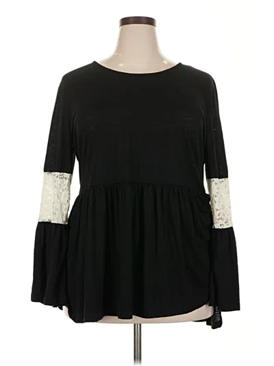 Pre-owned Indigo Soul 3/4 Sleeve Top Black Square Neckline Tops