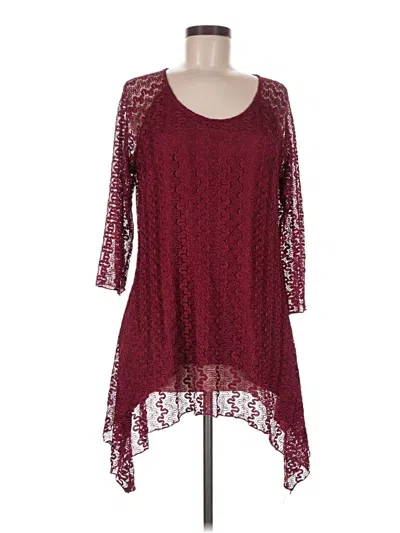Pre-owned Indigo Soul 3/4 Sleeve Top Burgundy Scoop Neck Tops