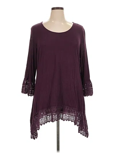 Pre-owned Indigo Soul 3/4 Sleeve Top Burgundy Scoop Neck Tops