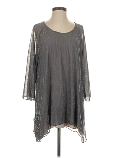 Pre-owned Indigo Soul 3/4 Sleeve Top Gray Scoop Neck Tops