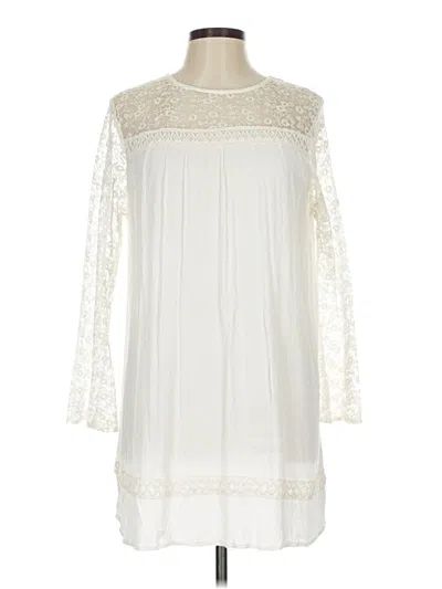 Pre-owned Indigo Soul 3/4 Sleeve Top Ivory Mock Neckline Tops In White