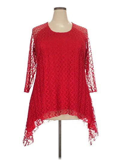 Pre-owned Indigo Soul 3/4 Sleeve Top Red Square Neckline Tops