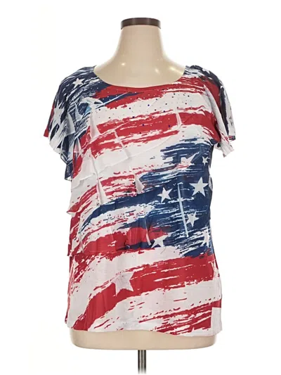 Pre-owned Indigo Soul Short Sleeve Top Red Scoop Neck Tops