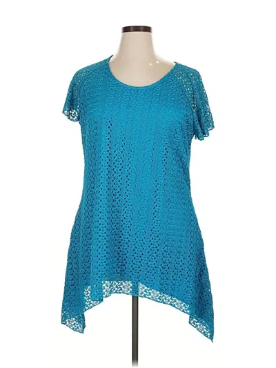 Pre-owned Indigo Soul Short Sleeve Top Teal Crew Neck Tops In Blue