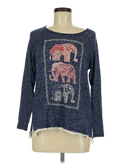 Pre-owned Indigo Thread Co. Long Sleeve Top Blue Boatneck Tops