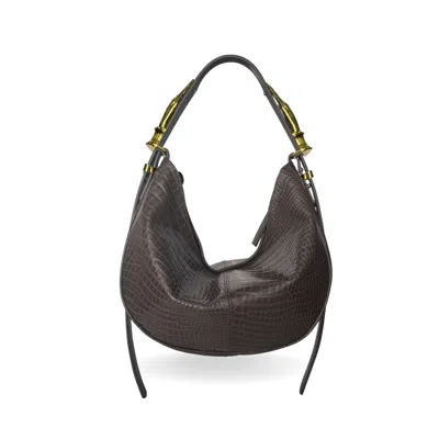 Indigolush Women's Black Hobo Adjustable Hand Shaped Leather Bag Midi Taupé Two Hands