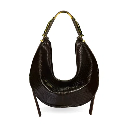 Indigolush Women's Brown Hobo Adjustable Hand Shaped Leather Bag Maxi Ebony Lizard