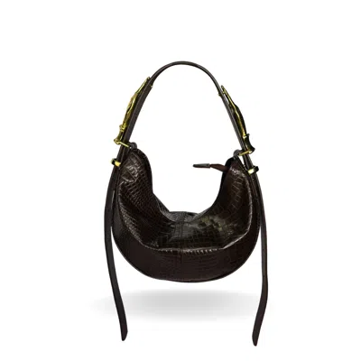 Indigolush Women's Brown Hobo Adjustable Hand Shaped Leather Bag Mini Ebony