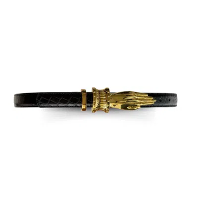 Indigolush Women's Gilded Lure Hand Buckle Belt Black Lizard Gold