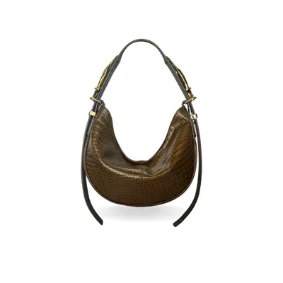 Indigolush Women's Gold Hobo Adjustable Hand Shaped Leather Bag Mini Ocre