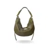Indigolush Women's Green Hobo Adjustable Hand Shaped Leather Bag Midi Dark Moss Two Hands
