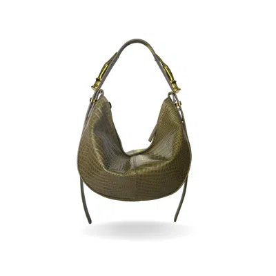 Indigolush Women's Green Hobo Adjustable Hand Shaped Leather Bag Midi Dark Moss Two Hands