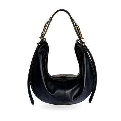 Indigolush Women's Hobo Adjustable Hand Shaped Leather Bag Maxi Black Smooth Two Hands