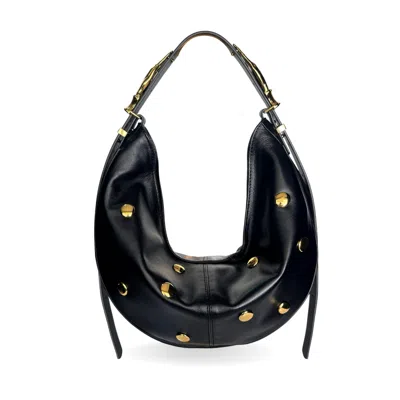 Indigolush Women's Hobo Adjustable Hand Shaped Leather Bag Maxi Studded Black