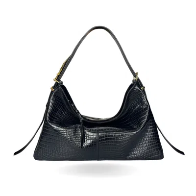 Indigolush Women's Hobo Muse Adjustable Hand Shaped Leather Bag Black