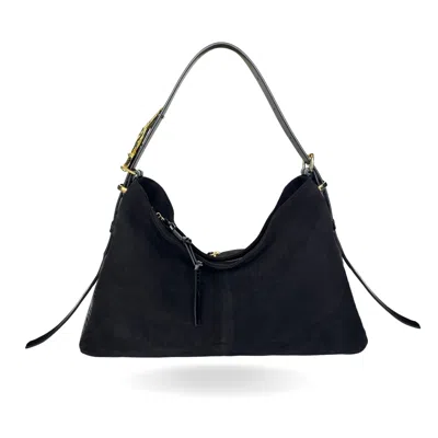 Indigolush Women's Hobo Muse Adjustable Hand Shaped Suede Bag Black One Hand