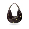 Indigolush Women's Red Hobo Adjustable Hand Shaped Leather Bag Midi Studded Black Cherry Two Hands Smooth In Red