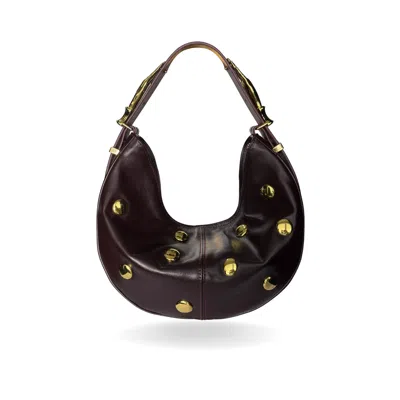 Indigolush Women's Red Hobo Adjustable Hand Shaped Leather Bag Midi Studded Black Cherry Two Hands Smooth