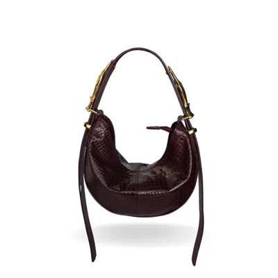Indigolush Women's Red Hobo Adjustable Hand Shaped Leather Bag Mini Black Cherry Two Hands Lizard