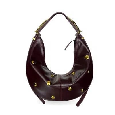 Indigolush Women's Red Maxi Hobo Studded Gilded Lure Black Cherry