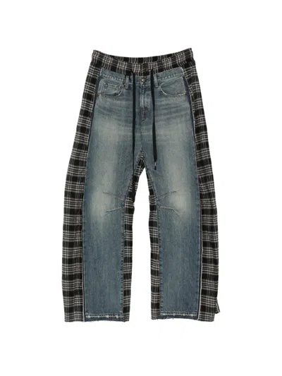 Individual Sentiments Check-panelled Wide-leg Jeans In Blue