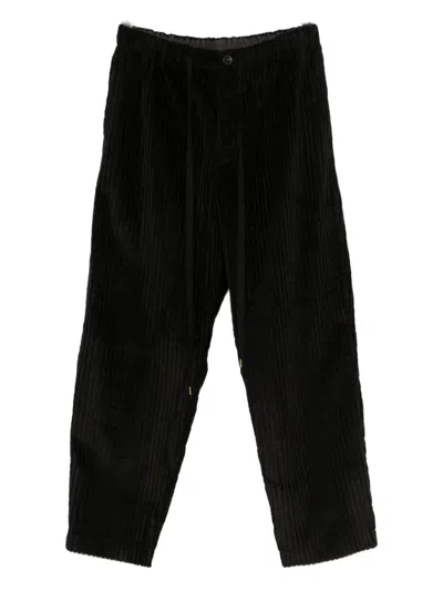Individual Sentiments Drawstring-waist Corduroy Trousers In Black