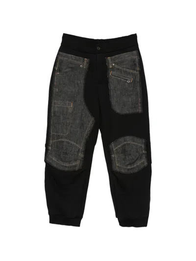 Individual Sentiments Patchwork Denim-panelled Track Pants In Black