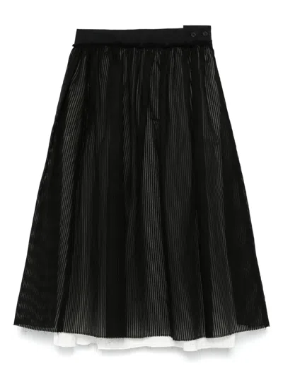 Individual Sentiments Striped Midi Skirt In Black