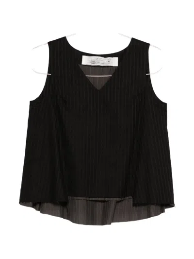 Individual Sentiments Striped V-neck Blouse In Black