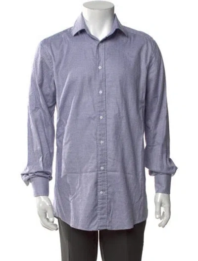 Pre-owned Indochino Houndstooth Print Long Sleeve Dress Shirt In Blue