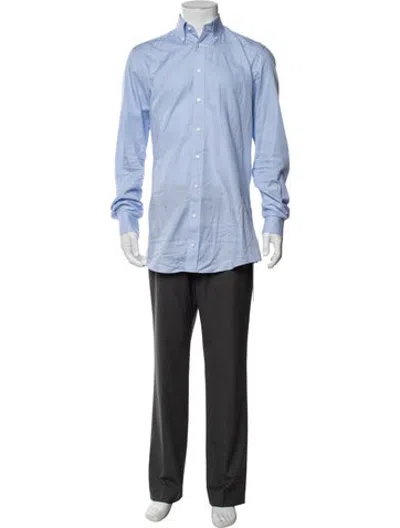 Pre-owned Indochino Patterned Long Sleeve Dress Shirt In Blue