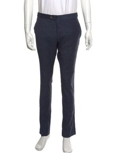 Pre-owned Indochino Plaid Print Dress Pants In Blue