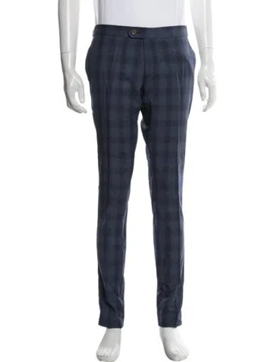 Pre-owned Indochino Plaid Print Dress Pants In Blue