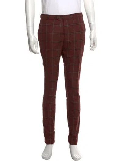 Pre-owned Indochino Plaid Print Dress Pants In Brown