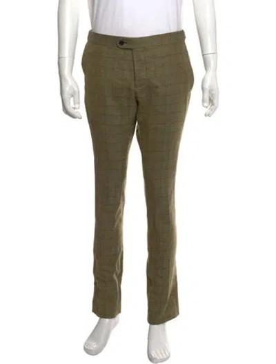 Pre-owned Indochino Plaid Print Dress Pants In Green