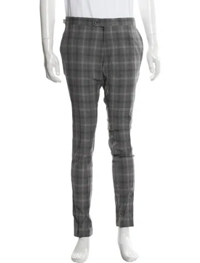 Pre-owned Indochino Plaid Print Dress Pants In Grey