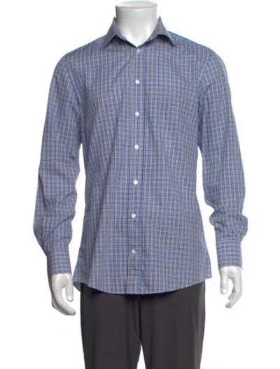 Pre-owned Indochino Plaid Print Long Sleeve Dress Shirt In Blue