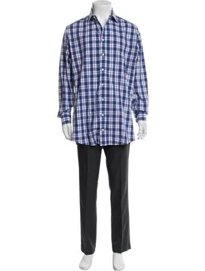 Pre-owned Indochino Plaid Print Long Sleeve Dress Shirt In Blue