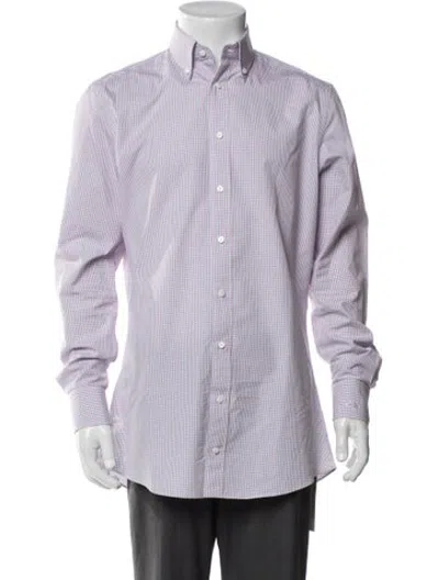 Pre-owned Indochino Plaid Print Long Sleeve Dress Shirt In Purple