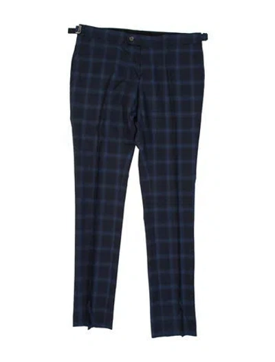 Pre-owned Indochino Plaid Print Pants In Blue