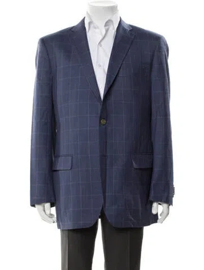 Pre-owned Indochino Wool Plaid Print Blazer In Blue