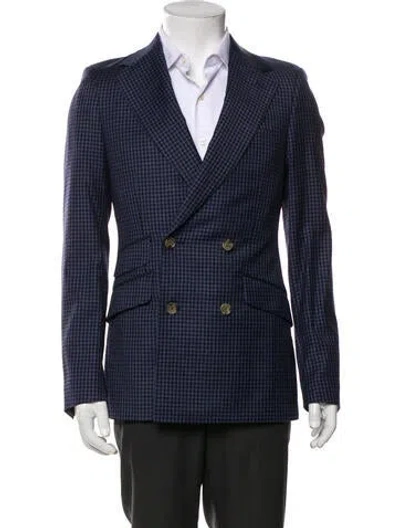 Pre-owned Indochino Wool Plaid Print Blazer In Blue