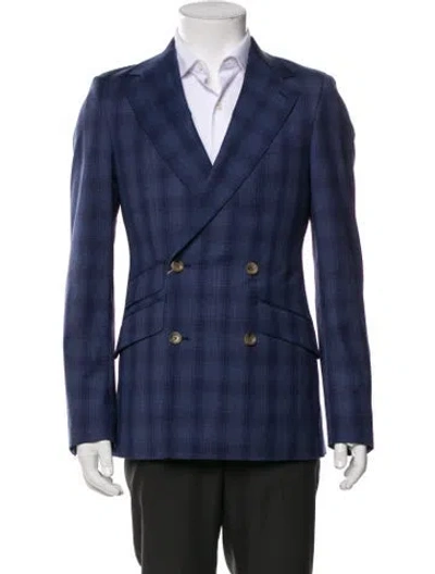 Pre-owned Indochino Wool Plaid Print Blazer In Blue